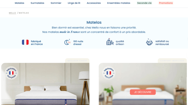 alt= image produit - Matelas-fabrication-française-Oeko-tex-de-qualité-Mello 1